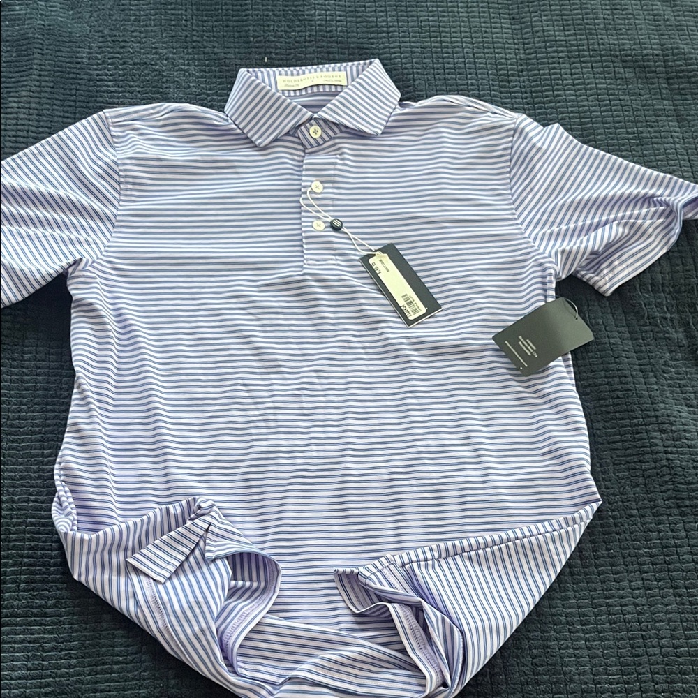 NWT Men's Light Purple Striped Polo Shirt - Classic Collared Short Sleeve